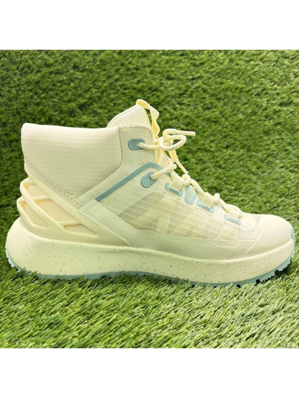 Kizik Wasatch Mid Mens Size 8.5EE Cream Blue Outdoor Hands Free Hiking Boots